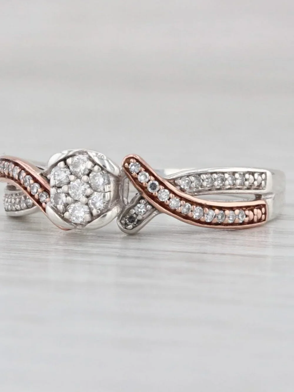 0.17ctw Diamond Cluster Engagement Ring 10k Rose Gold Sterling Silver Size 6.25
